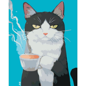 Картина по номерам "Кот с чашкой кофе"