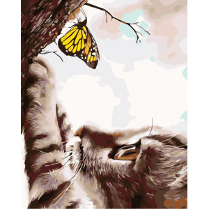 Картина по номерам "Котёнок и бабочка"