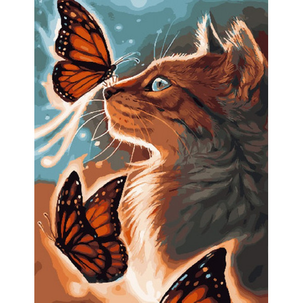 Картина по номерам "Бабочки и кошка"