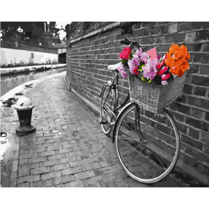 Картина по номерам "Велосипед с корзиной цветов"
