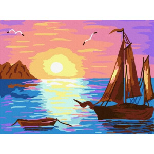 Картина по номерам "Вітрильник на заході сонця"