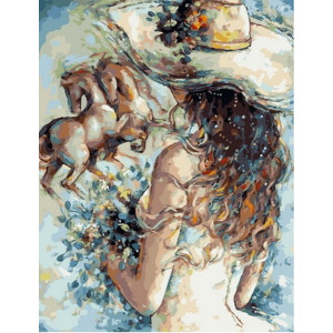 Картина по номерам "Девушка и пара лошадей"