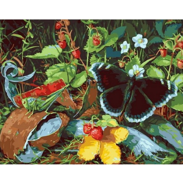 Картина по номерам "Бабочка на земляничной поляне"