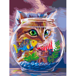 Картина по номерам "Котенок и рыбка"