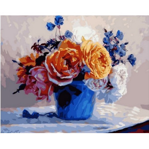 Картина по номерам "Букет из васильков и роз"
