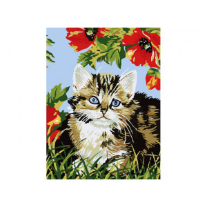 Картина по номерам "Котенок в Цветах"
