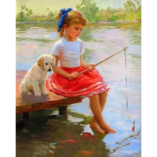 Картина по номерам "Девочка и щенок"
