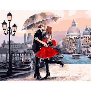Картина по номерам "Поцелуй под зонтом"