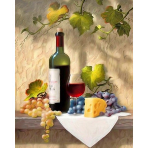 Картина по номерам "Вино, сир та фрукти"