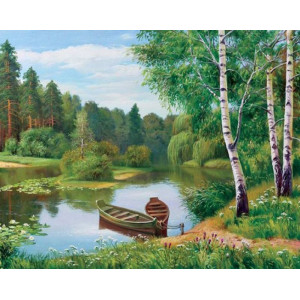 Картина по номерам "Лодки у реки"