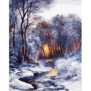 Картина по номерам "Речка в зимнем лесу"