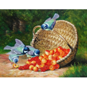 Картина по номерам "Синицы и ягоды"