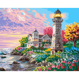 Картина по номерам "Цветочный сад у маяка"