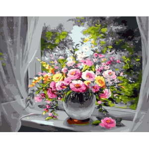 Картина по номерам "Цветы на окне"