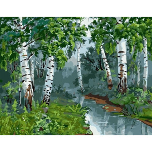 Картина по номерам "Ручей в берёзовом лесу"