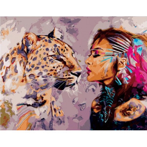 Картина по номерам "Леопард и женщина"