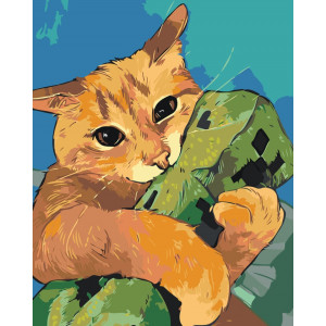 Картина по номерам "Коты и кошки: рыжий котик, майнкрафт"