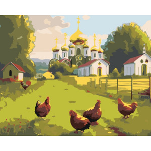 Картина по номерам "Природа: Сільський краєвид з церквою"
