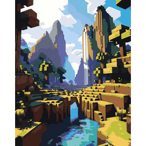Картина по номерам "Игра Майнкрафт Minecraft: Горы и река"
