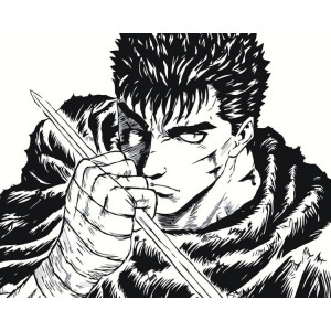 Картина по номерам "Берсерк Berserk манга аніме: Гатс чб"