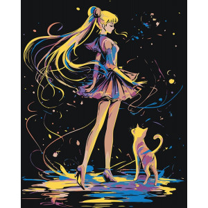Картина по номерам "Аніме Сейлор Мун Sailor Moon: арт з котом"