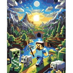 Картина по номерам "Игра Майнкрафт Minecraft: Стив и крипер"