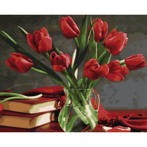 Картина по номерам "Книги и тюльпаны"