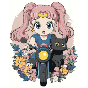 Картина по номерам "Аніме Сейлор Мун Sailor Moon: квіти та кіт"