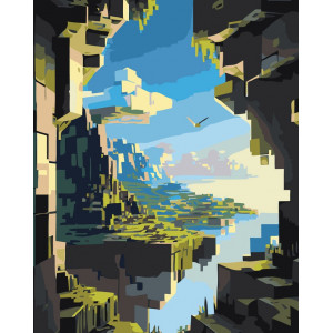 Картина по номерам "Гра Майнкрафт Minecraft: гори, краєвид"
