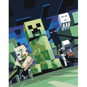 Картина по номерам "Игра Майнкрафт Minecraft: Крипер, мобы"