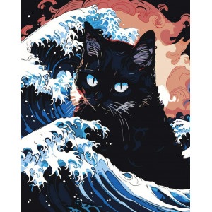 Картина по номерам "Коты и кошки: черный кот в море арт"