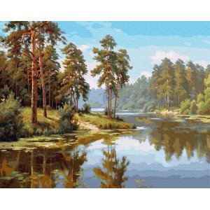 Картина по номерам "Прищіпка. Сосни біля води"