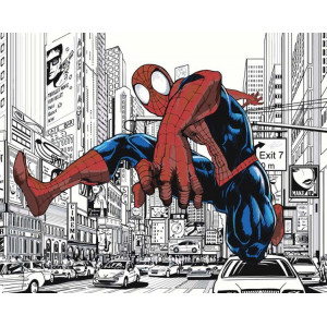 Картина по номерам "Человек паук Spiderman: чб арт, город"