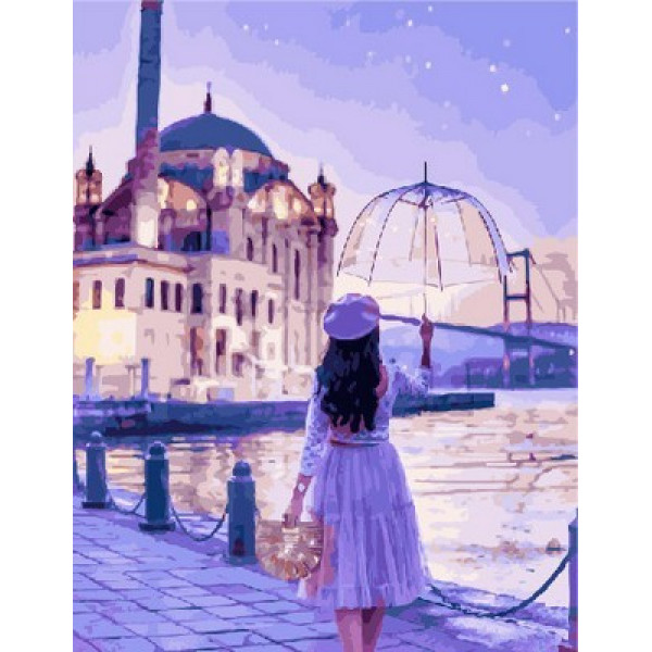 Картина по номерам "Вечерняя прогулка под зонтом"