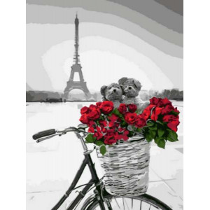 Картина по номерам "Красные цветы в корзинке на фоне Эйфелевой башни"