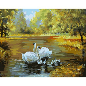 Картина по номерам "Лебеди в пруду"