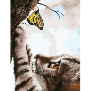 Картина по номерам "Котенок и бабочка"