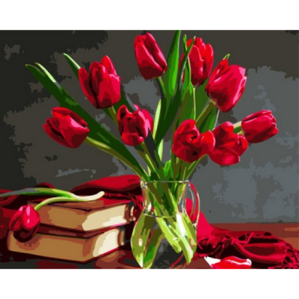 Картина по номерам "Букет красных тюльпанов"