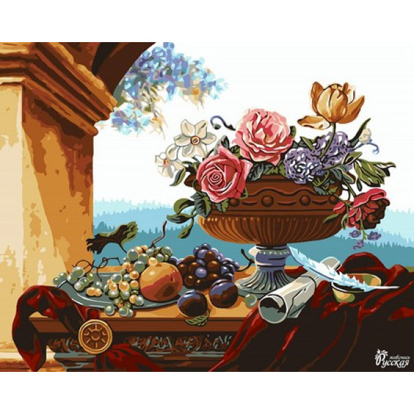 Картина по номерам "Ваза с цветами и фруктами"