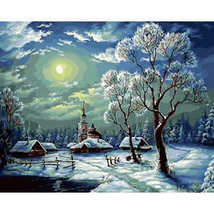 Картина по номерам "Зимний ночной пейзаж"