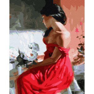 Картина по номерам "Брюнетка в красном платье"