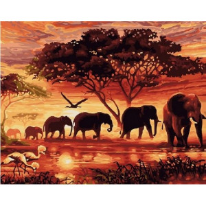 Картина по номерам "Слоны на закате"