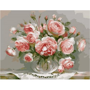 Картина по номерам "Розы в стеклянной вазочке (Бузин Игорь)"