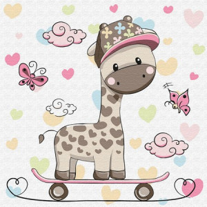 Картина по номерам "Жирафик на скейтборде"