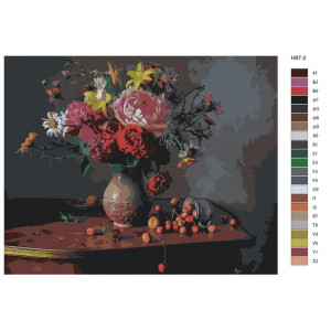 Картина по номерам "Натюрморт - Композиція з квітами та черешнею"