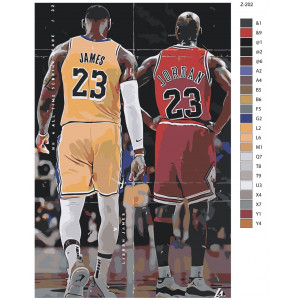 Картина по номерам "Баскетболисты Джеймс Леброн (Lakers) и Майкл Джордан (Chicago Bulls)"
