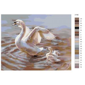 Картина по номерам "Лебеді у ставку. Лебідь вчить пташеня плавати"