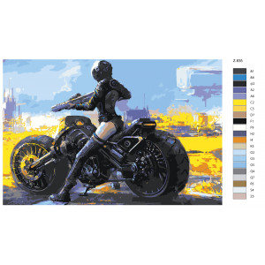 Картина по номерам "Дівчина з рушницею на мотоциклі"