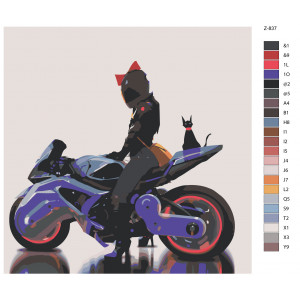 Картина по номерам "Дівчина, кіт і мотоцикл"