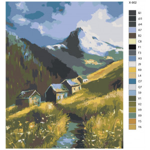 Картина по номерам "Будинки у горах. Краєвид"